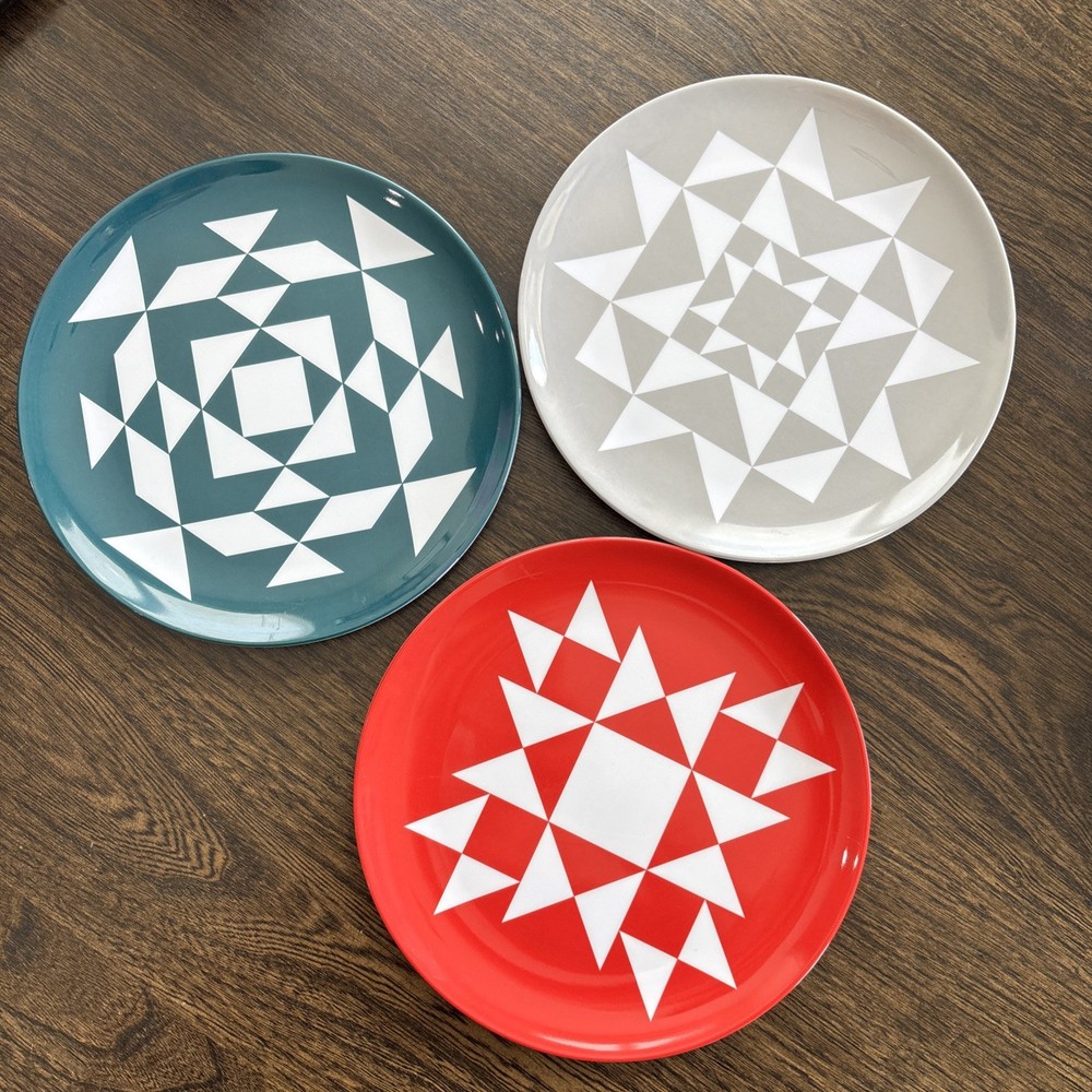 Missouri Star Quilt Co Set Of 3 Melamine Dessert Plates, 8 Inch, Quilt Design