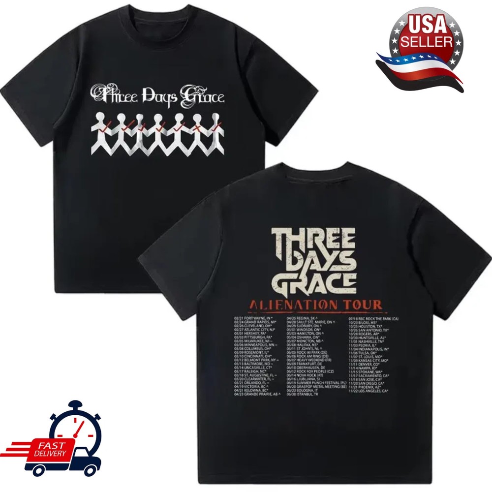 Three Days Grace Alienation Tour 2026 North America Cities Dates T-Shirt Z036