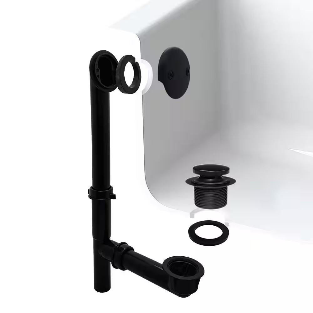 14 In. Black Poly Bath Waste & Overflow with Tip-Toe Drain Plug and 2-Hole Facep