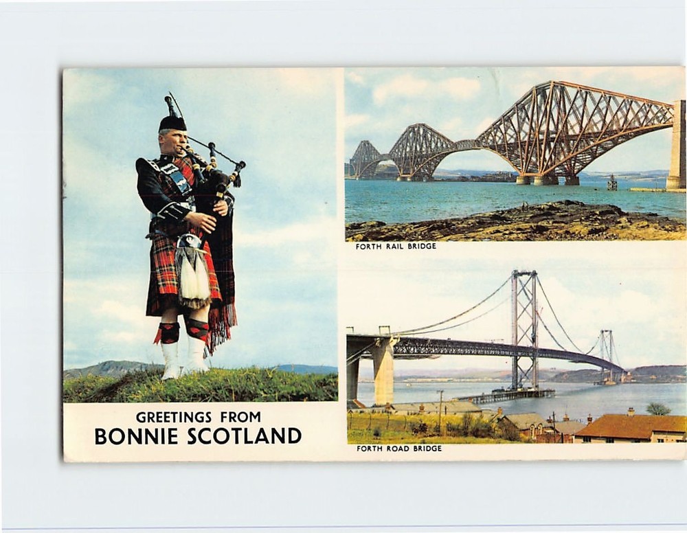 Postcard Forth Rail Bridge and forth Road Bridge Bonnie Scotland
