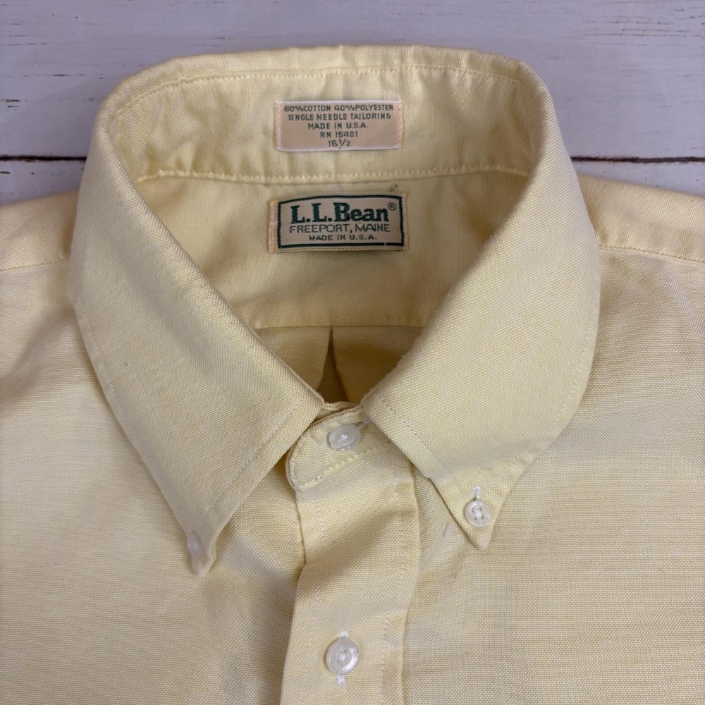 Vintage L.L. Bean Shirt Mens M Yellow Oxford Pocket Button-Up Single Needle USA