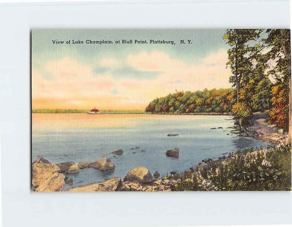 Postcard View of Lake Champlain at Bluff Point Plattsburgh New York USA