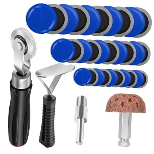 Kit de rodillos de parche de neumáticos de 30+3 piezas, rodillo de parche de neumáticos/pulido de reparación de neumáticos
