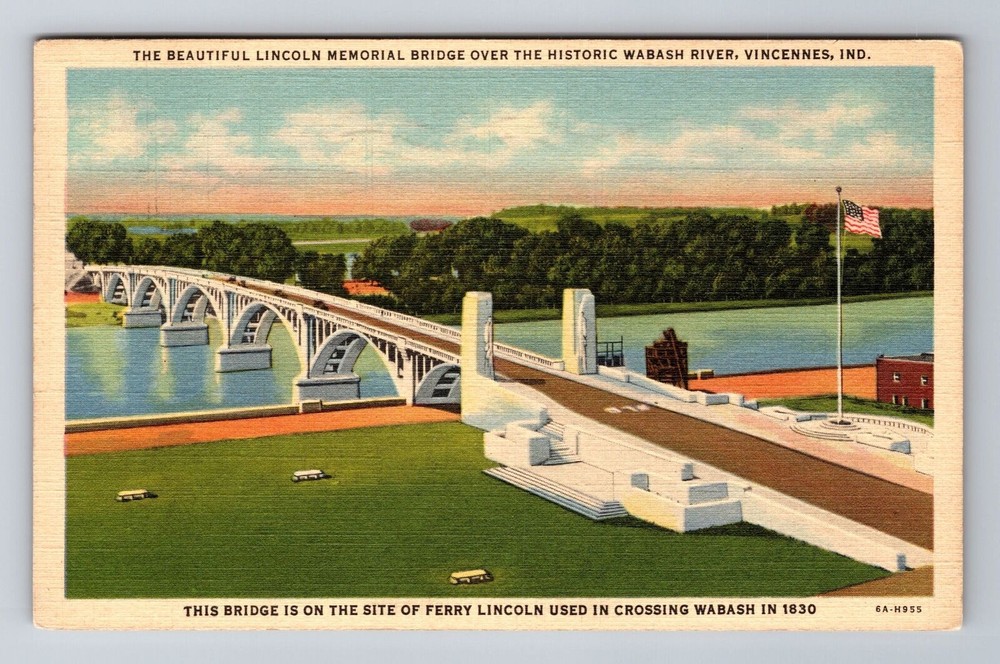 Vincennes IN-Indiana, Lincoln Memorial Bridge, Wabash River, Vintage Postcard
