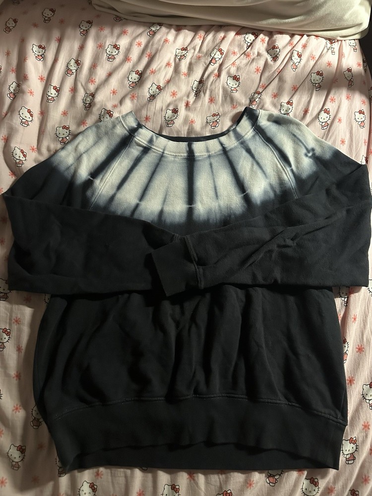 Women's Navy White Tie Dye Pullover Sweatshirt Crew Neck Long Sleeve