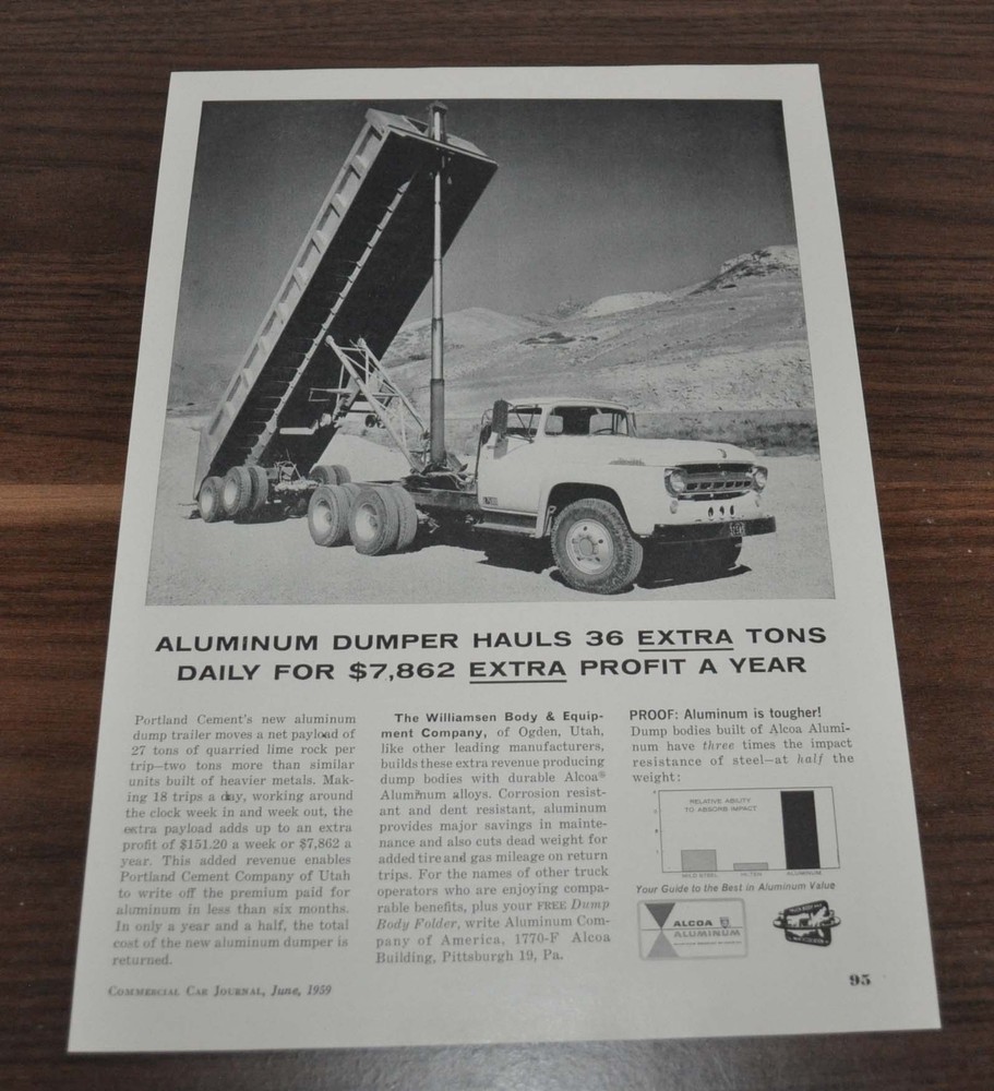 1959 Ford Truck Ad Dump Trailer Alcoa Aluminum Portland Cement's Du Pont Dulux
