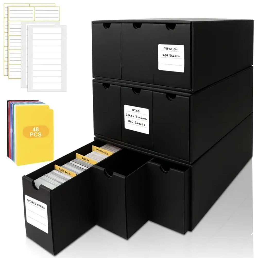 5000+ Trading Card Storage Box with 50 Dividers, Black Card House for TCG MTG