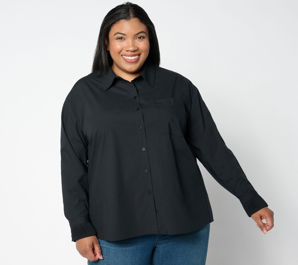 Women with Control Women's Top Petite PXL Woven Button Front Shirt Black A657904