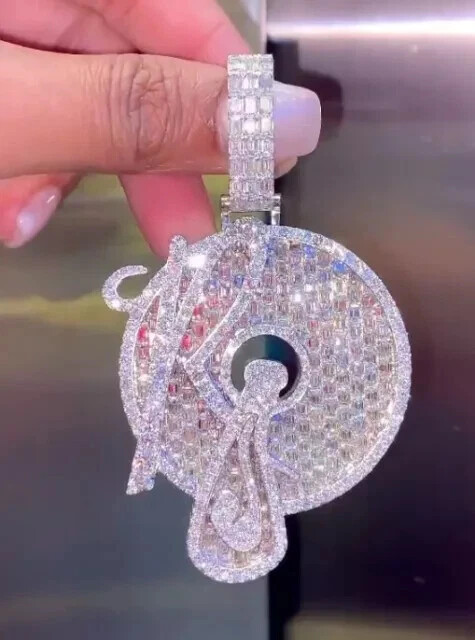 Men's Custom 3.50 Ct Moissanite Baguette Pendant in 925 Silver