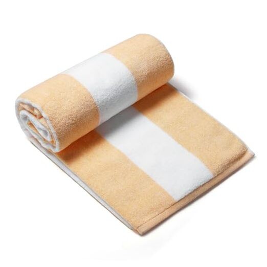 Extra Large 40x72 Inch Striped Orange Cotton Plush Beach Towel