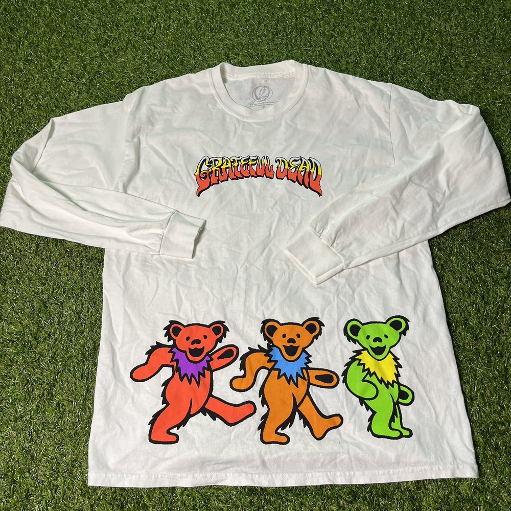 Grateful Dead Shirt Mens L White Long Sleeve Tee Dancing Bears Graphic, T-Shirt
