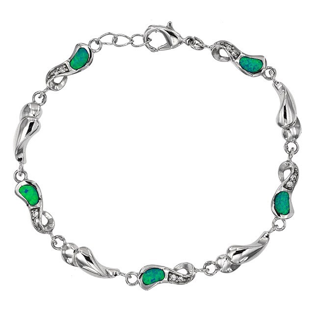 Australian Opal Inlay & Topaz 925 Solid Sterling Silver Tennis Bracelet OX5