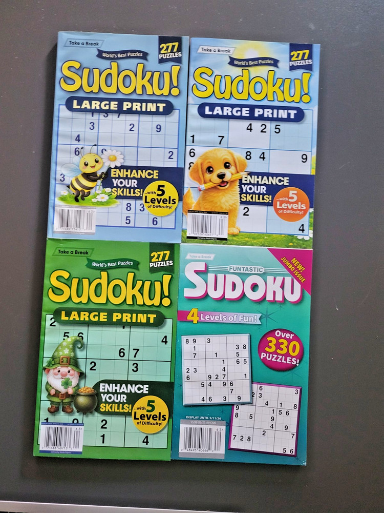 Lot of 4 Take-A-Break Sudoku Puzzle Books - 1050+ Total Themed Challenges - Fun!