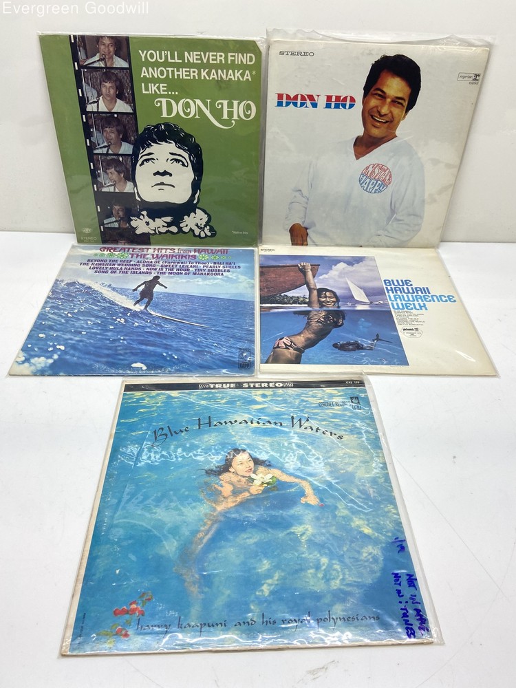 Lot of 5 Mixed Album Hawaiian Vinyl Records Harry Kaapuni and Others-Untested