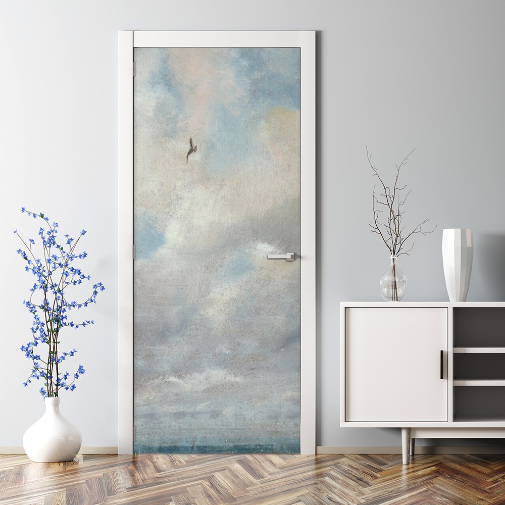 Cloudy Sky Watercolor Art Bubble-Free Self-Adhesive Door Decal