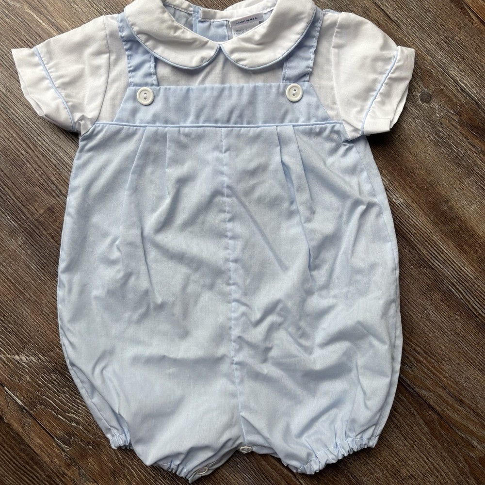 Alexis Romper Baby Blue Boys 6 Months Blue Vintage Peter Pan Collar 90’s