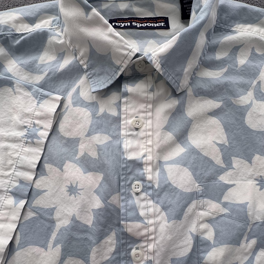 Reyn Spooner Shirt Mens XL Blue White Floral Hawaiian Aloha Button Front Cotton