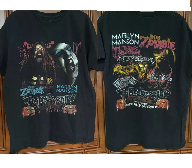 Rob Zombie Marilyn Manson HALOWEEN black 2 sides shirt All sizes