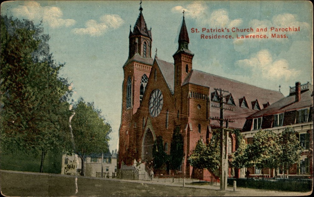 St Patricks Church Lawrence Massachusetts vintage postcard b831