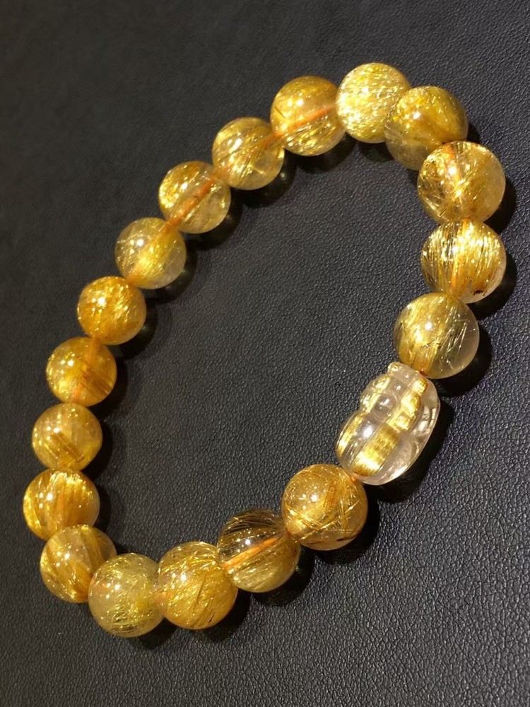 AA+Natural gold Hair Rutilated Quartz Crystal Round Beads Bracelet Healing 10mm