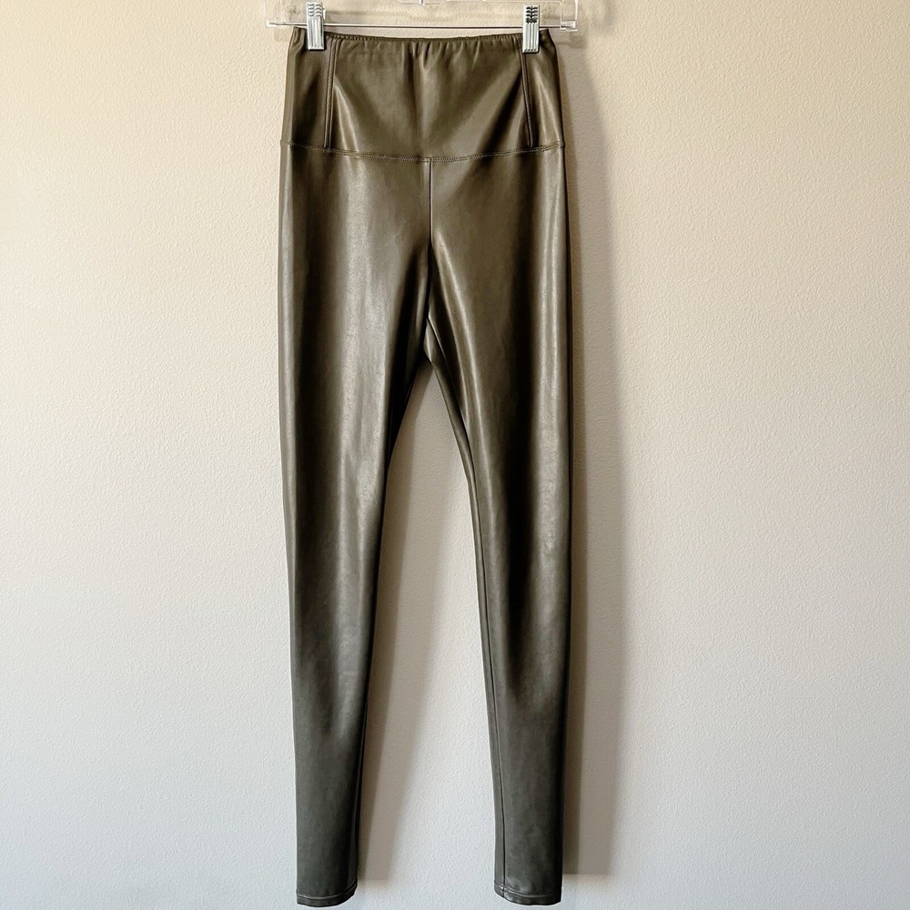 Aritzia Wilfred Free Vegan Faux Leather Leggings Olive Green Highrise Size Small