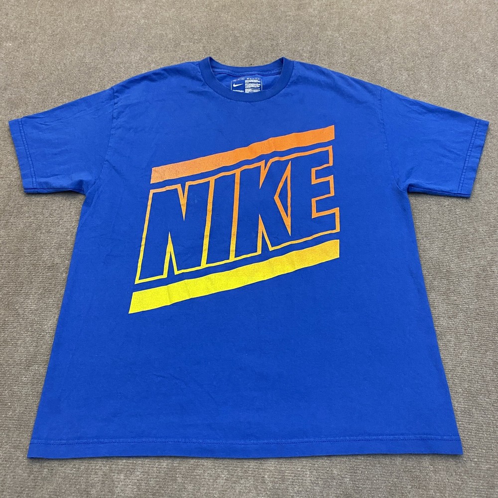 Nike Y2K T Shirt Men's Size XL Blue Vintage Spell out Logo Swoosh Short Sleeve
