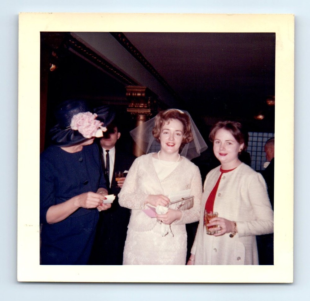 Old Vintage Square Color Photo MAN WOMEN BRIDE WEDDING RECEPTION SNAPSHOT