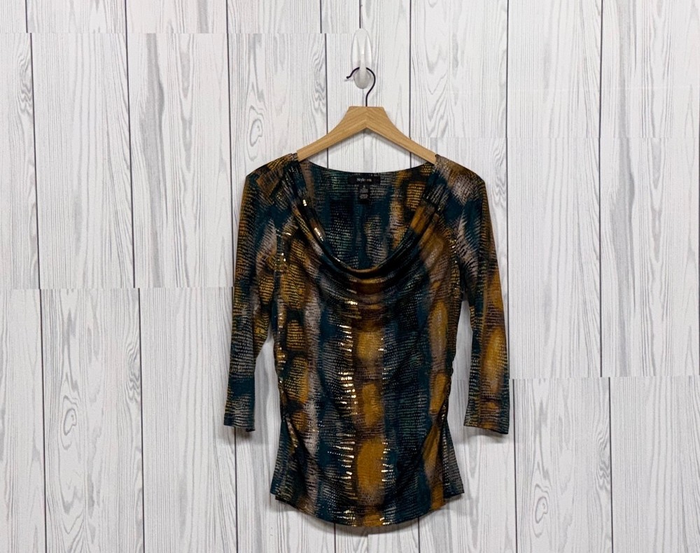 Style & Co top womens size small long sleeve blouse patterned stretch
