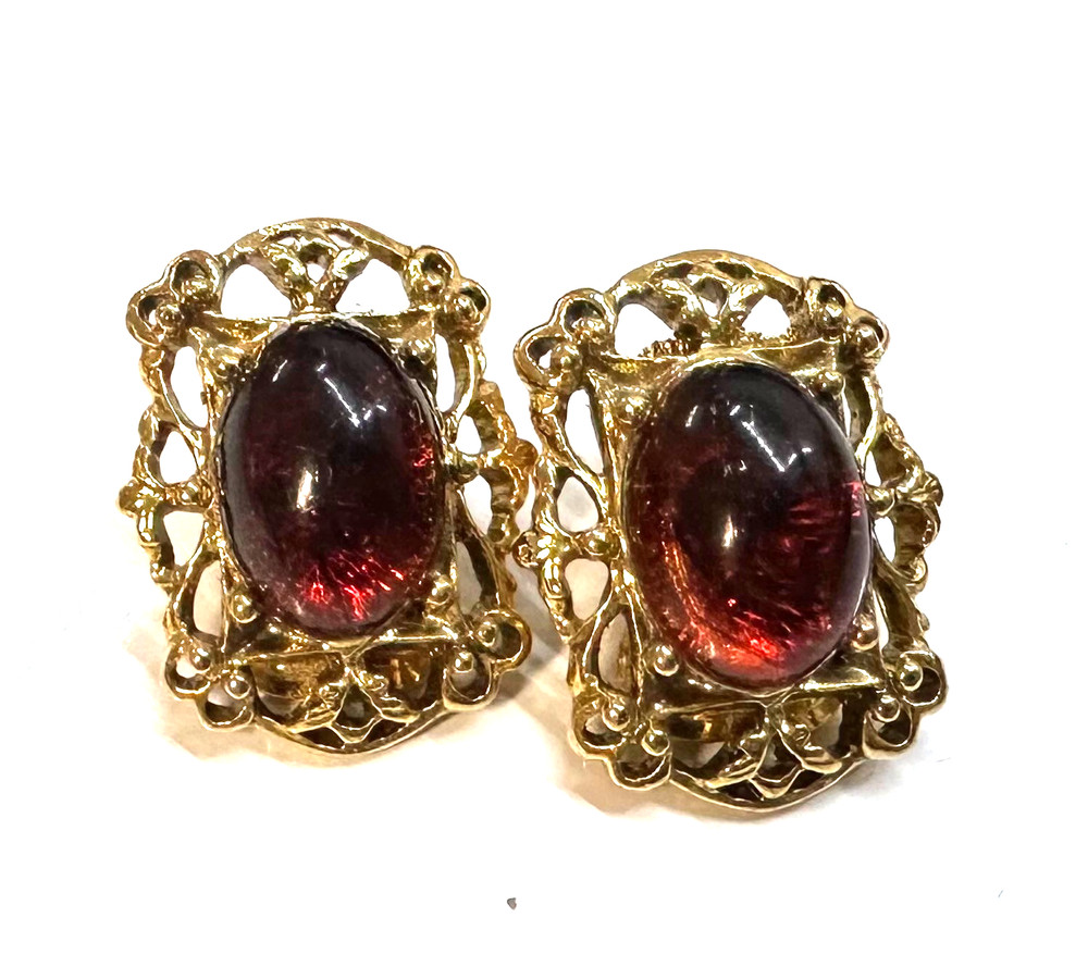 Deisgner 1928 Costume Red Brown Stone Gold Tone Clip-on Earrings Jewelry Lot I
