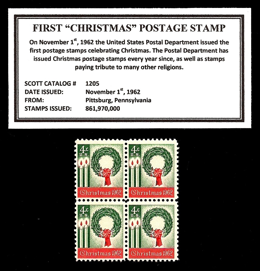 1962 First Christmas Stamp Block of 4 MNH Vintage US Postage Stamps