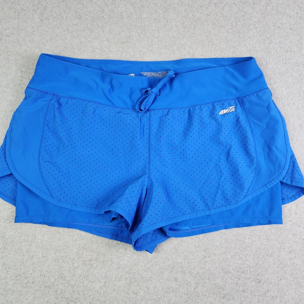Avia Running Shorts Womens L Blue 2-in-1 Perforated Athletic Liner Workout Gym