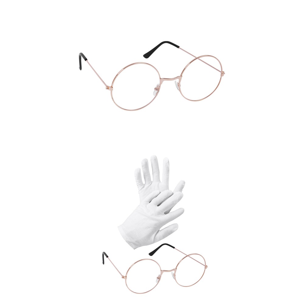 Santa Claus Glasses Matching Flat Glasses with Solid,White Color Gloves Decor