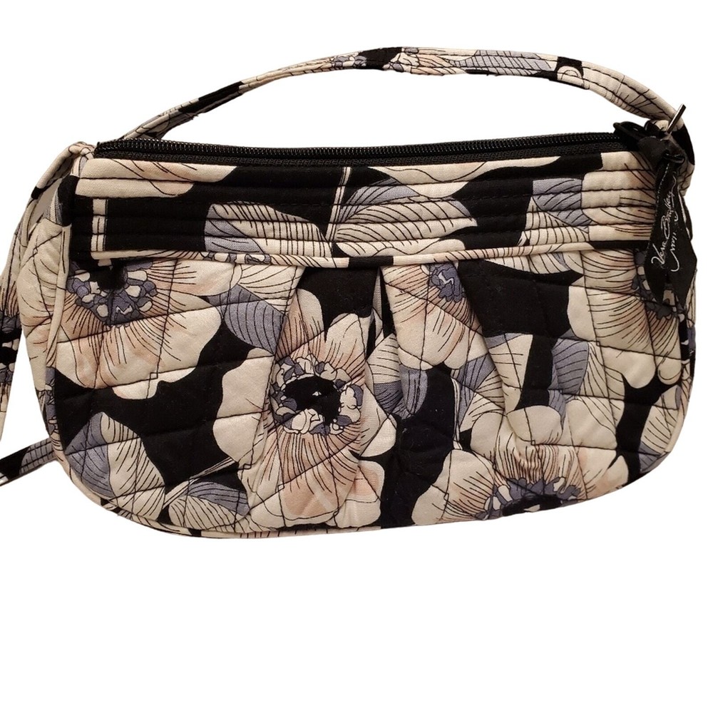 Vera Bradley Frannie Crossbody Purse Floral Black White 9.5