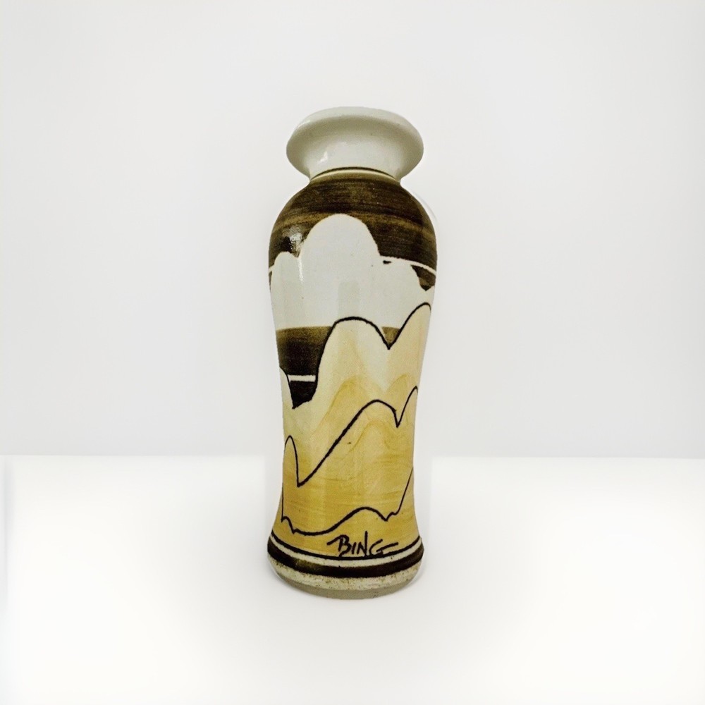 Vase 8”Vintage Bing Gleitzman California Pottery Hand-Painted Cloud & Landscape