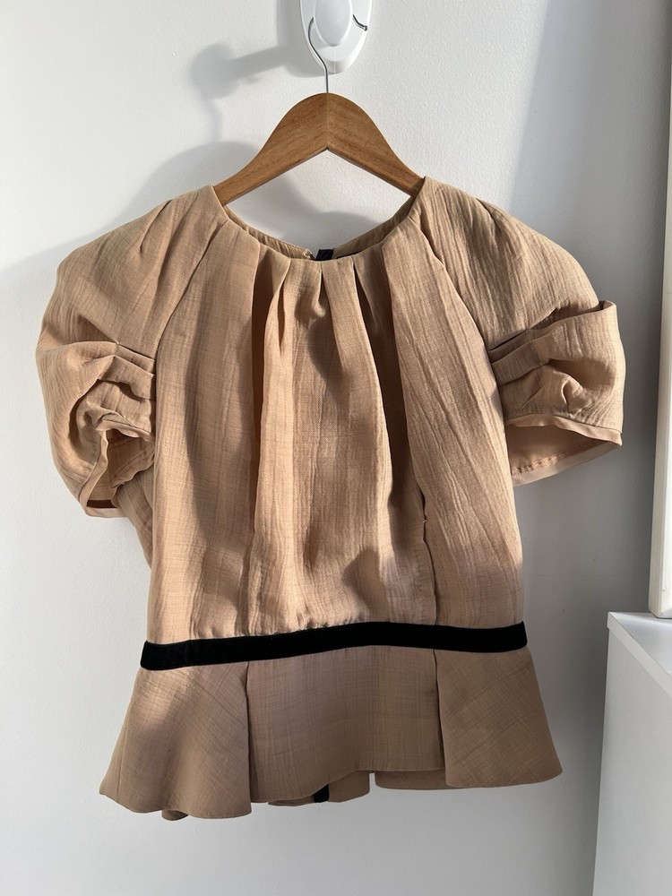 Louis Vuitton Beige Blouse with Velvet  Trim Size 38