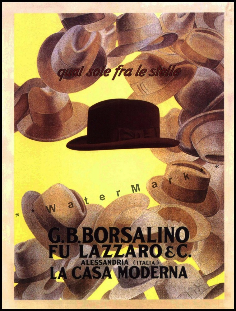 Borsalino 1920 Mens Vintage Italian Hat Fashion Poster Moderna La Casa Print  