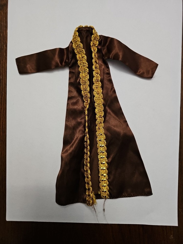 Vintage 1970s Doll Clothes Sindy Night Spot Satin Robe Brown with gold trim
