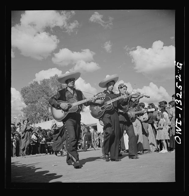 Photo:Mexican Cowboys Guitar Violin Parade 1930s Folk Music Crowd