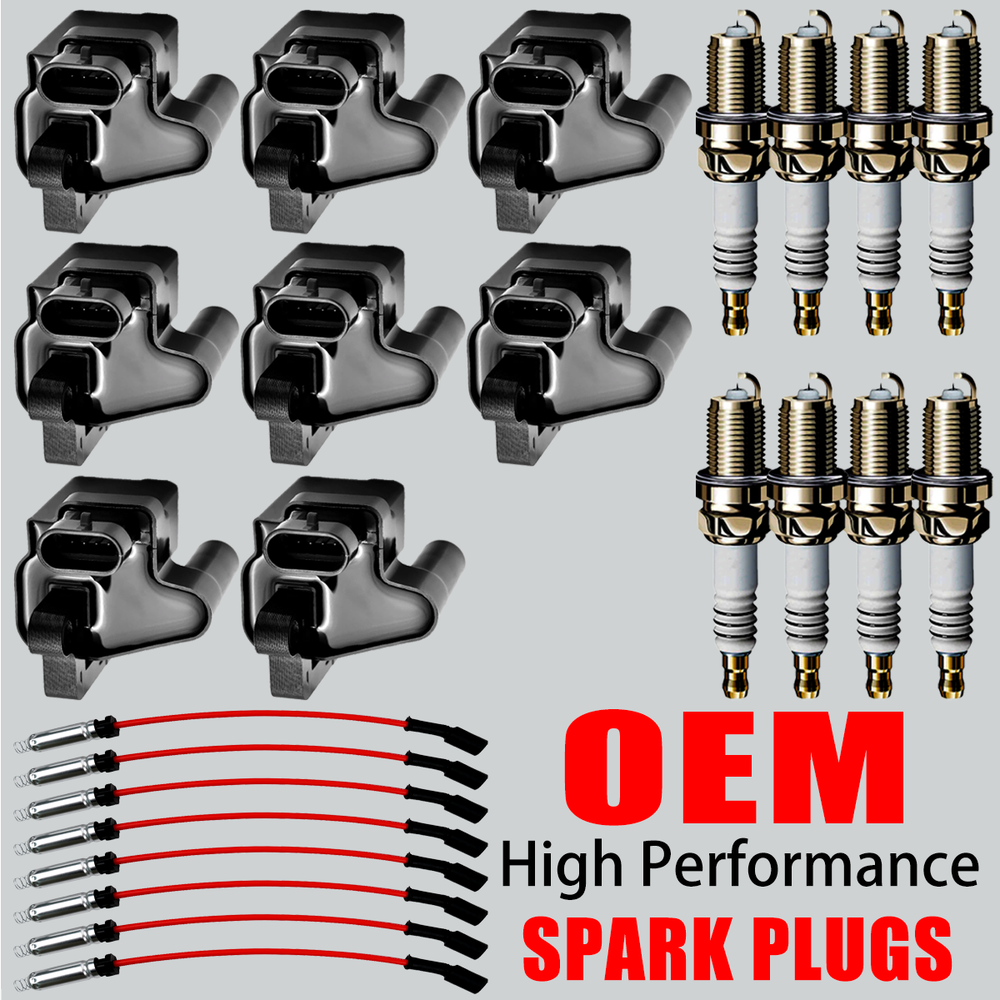 High-Performance 8X Ignition Coil Set with Iridium Plugs & Wires for Chevy GMC 4.8L 5.3L 6.0L V8 Engines
