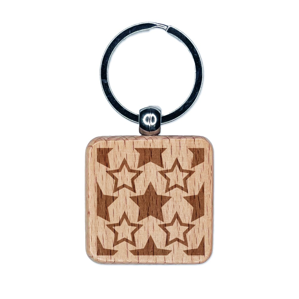 Star Pattern Patriotic July 4 Background Engraved Wood Square Keychain Tag Charm