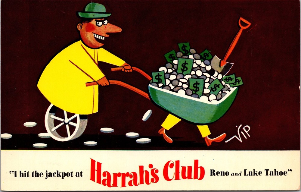 I Hit The Jackpot At Harrah's Club Reno Lake Tahoe Nevada NV Unposted Postcard