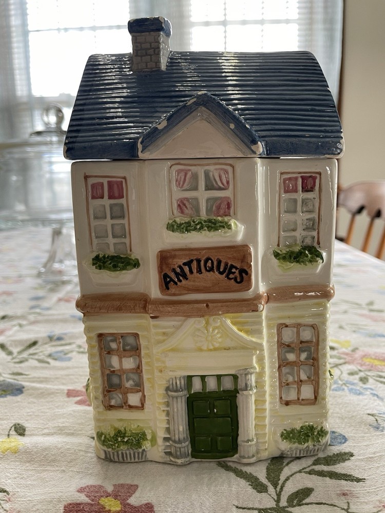 Vintage 90s Cookie Jar Antique Cottagecore Style with Lid Hand Painted