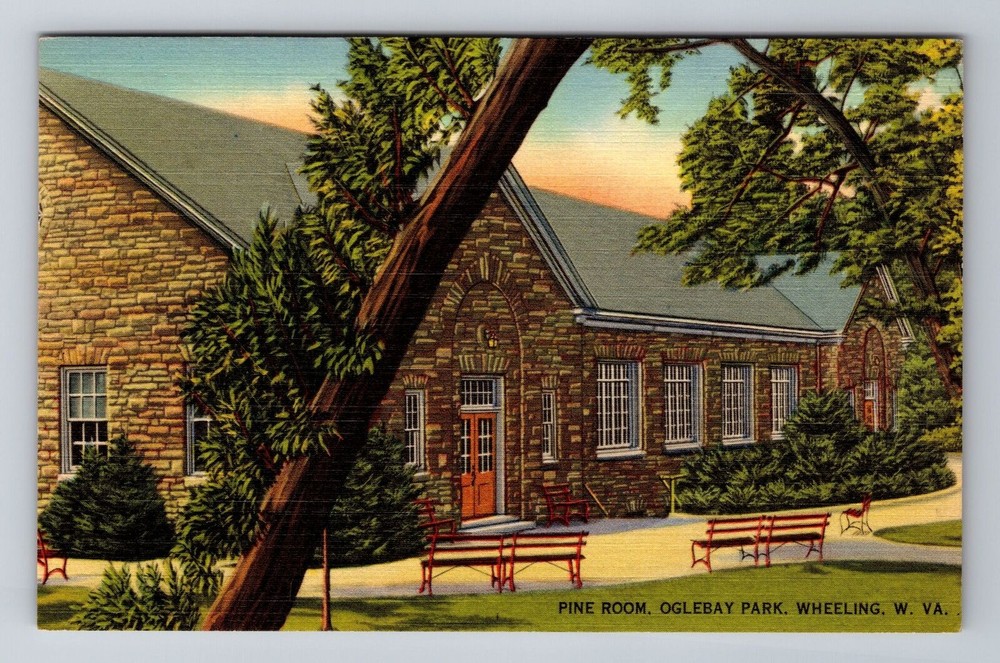 Wheeling WV-West Virginia, Oglebay Park, Pine Room, Antique Vintage Postcard