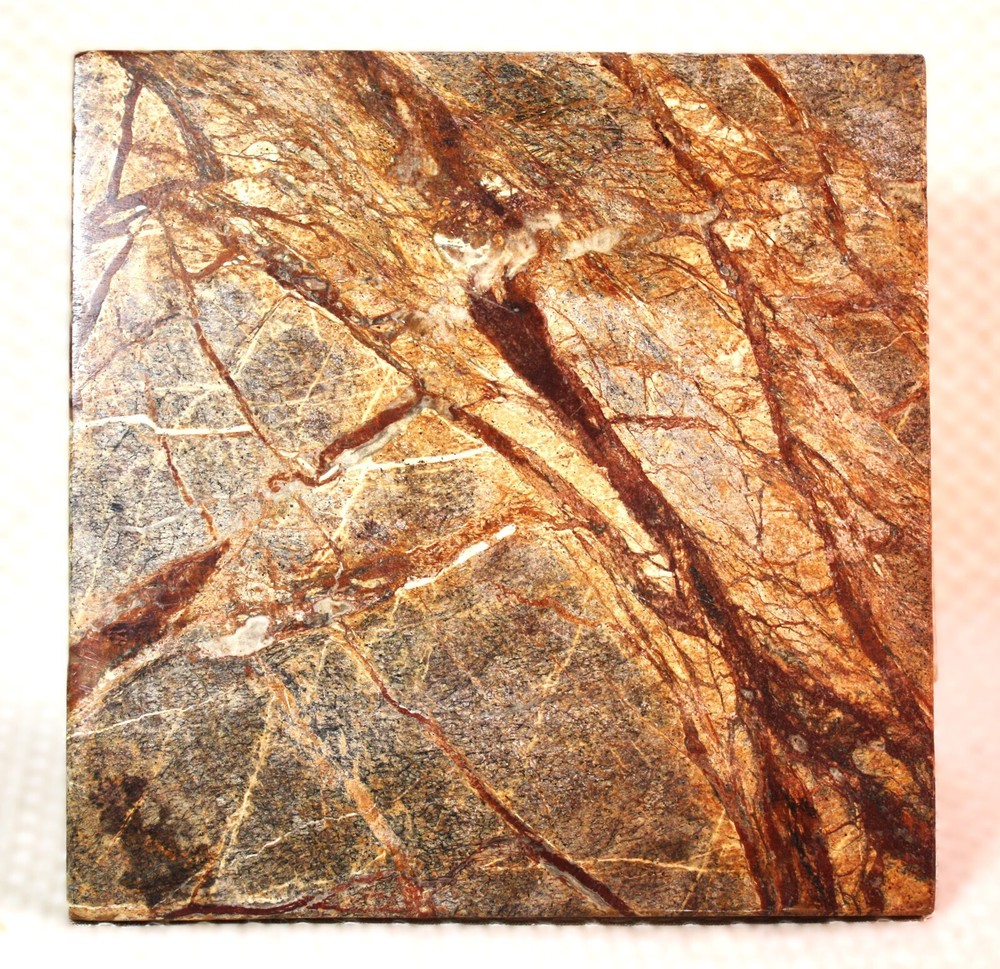 Marble Beige/Brown Candle Holder/Trivet 6