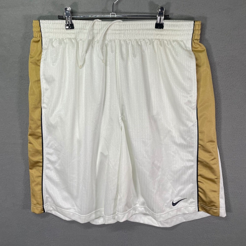 Nike Mens XXL Basketball Shorts White Gold Striped Mesh Athletic