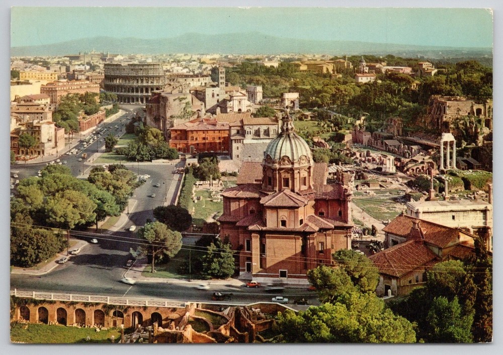 Rome Italy Colosseum Roman Forum Santi Luca Martina Panorama Postcard View