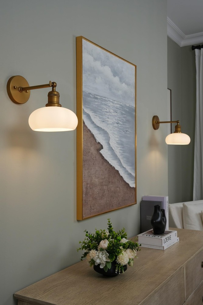 Boho Brass Vanity Wall Sconce with Milk White Shade, Indoor Mordern Hardwired...