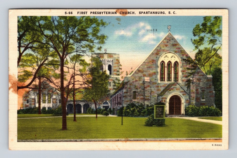 Spartanburg SC-South Carolina First Presbyterian Church Vintage c1943 Postcard