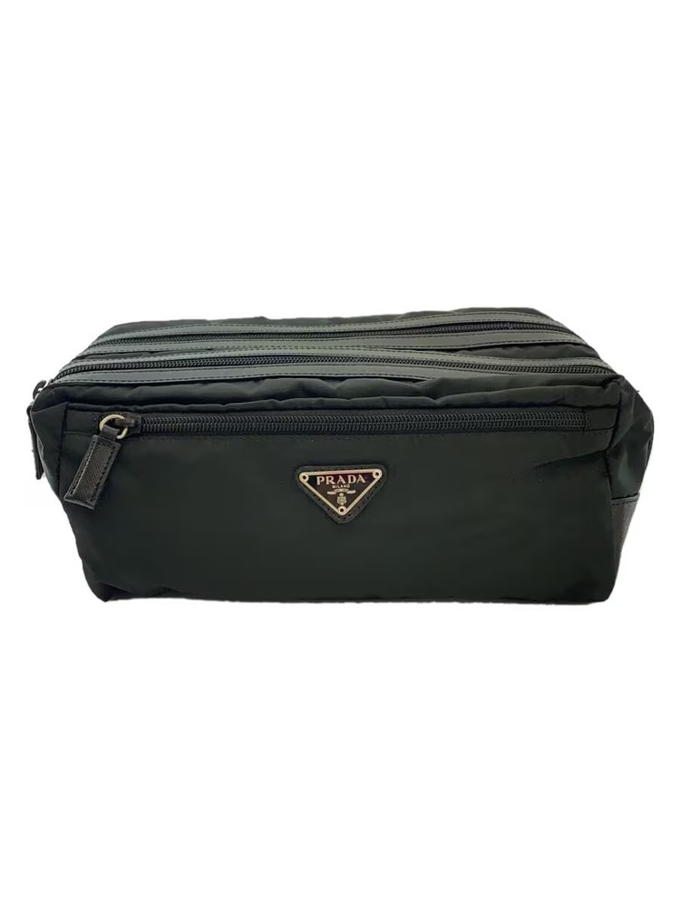 Prada Black Nylon Double Tip Pouch with Triangle Logo Japan Import