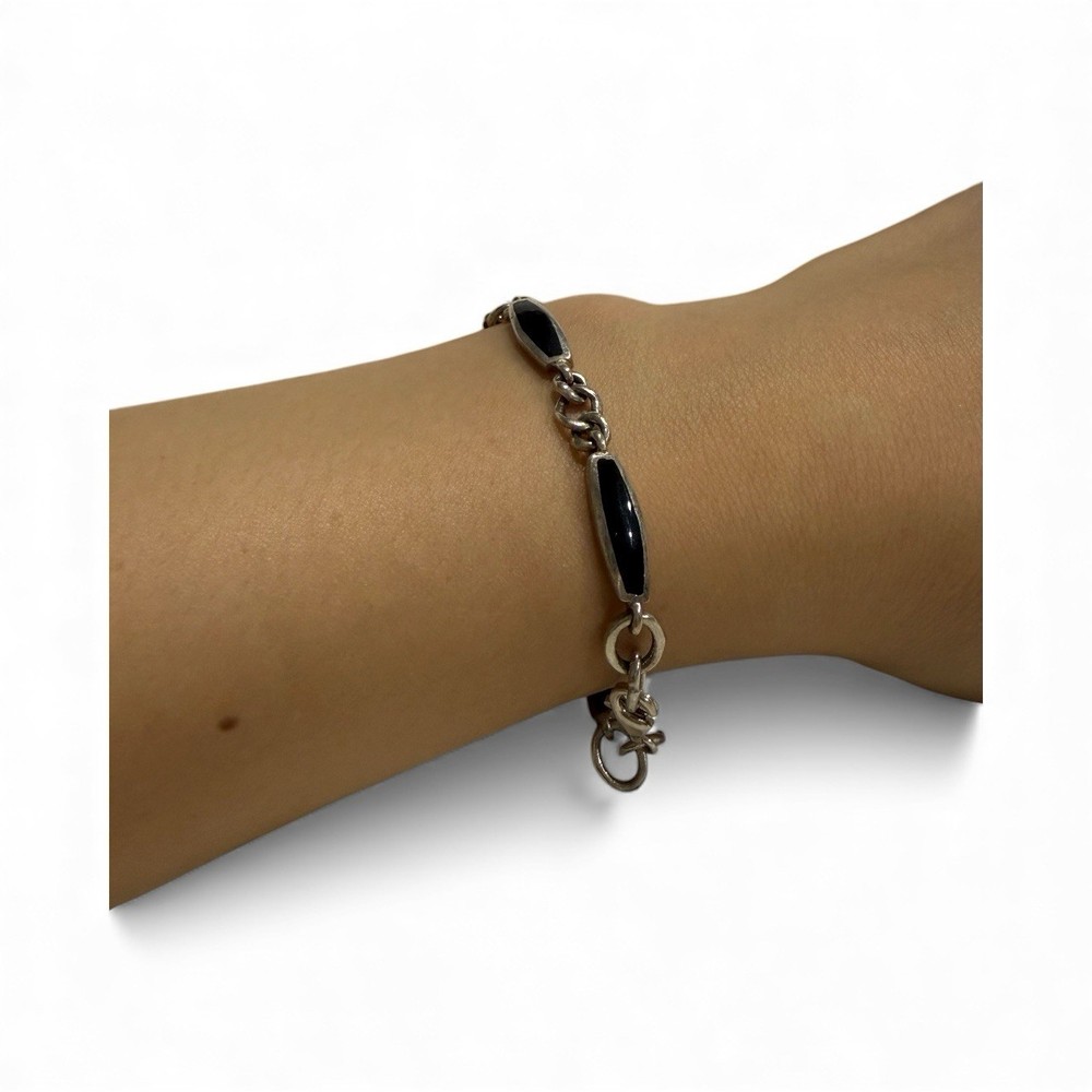 Vintage Sterling Silver Black Onyx Toggle Bracelet 7” 11 Grams